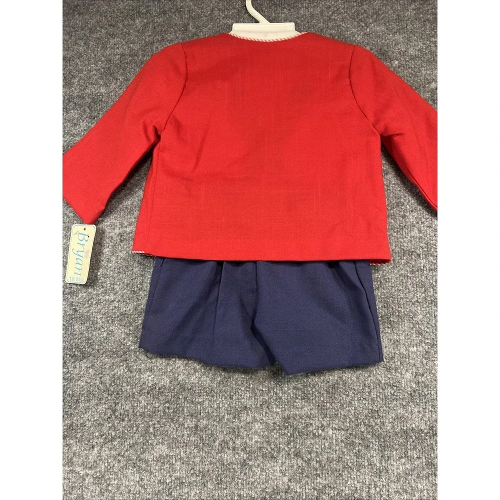 VTG NWT Bryan Baby Boy 2-Piece Suit Set Red Blazer Shorts 18M USA
